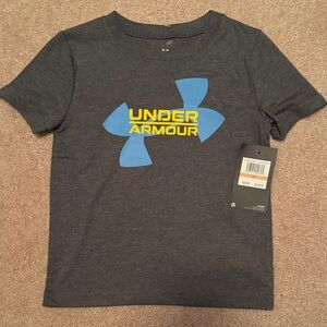 Under Armour Kids Charcoal Tee with Blue and Yellow Logo